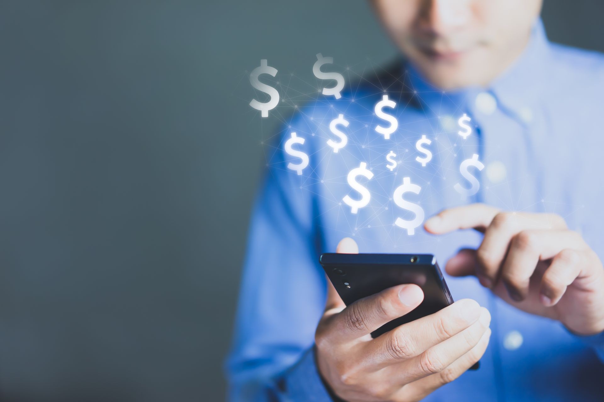 Man using mobile phone with online transaction application, Concept financial technology (FinTech)
